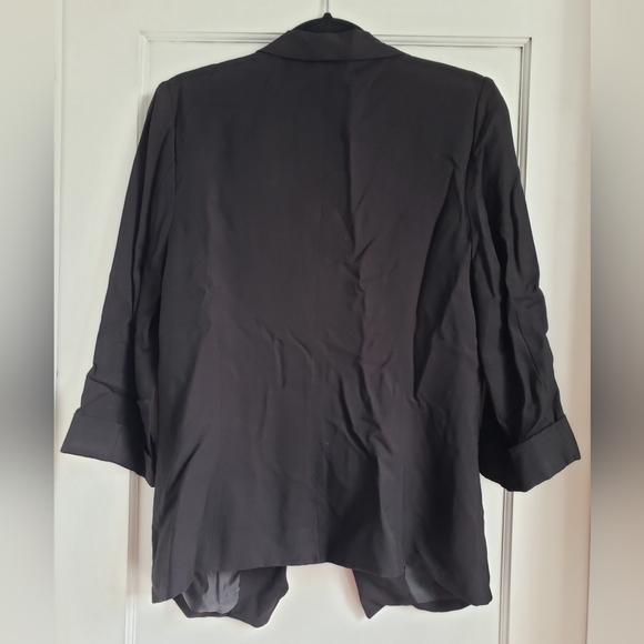 Black Asymmetrical Blazer, Open, no button Black Blazer in Rayon Material - Picture 3 of 6